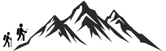 two hikers and three mountains